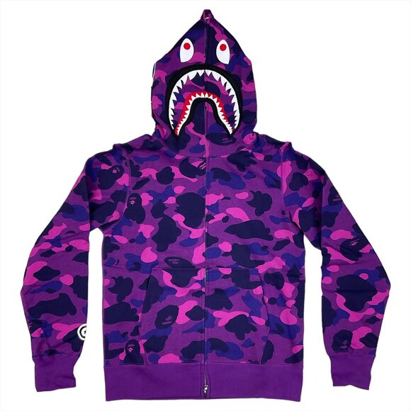 BAPE Color Camo Shark WGM Hoodie Sweatshirt Purple | A Bathing Ape - Picture 2 of 13
